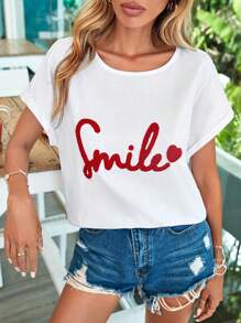 RueChic Heart & Letter Graphic Batwing Sleeve Tee - White - View 1