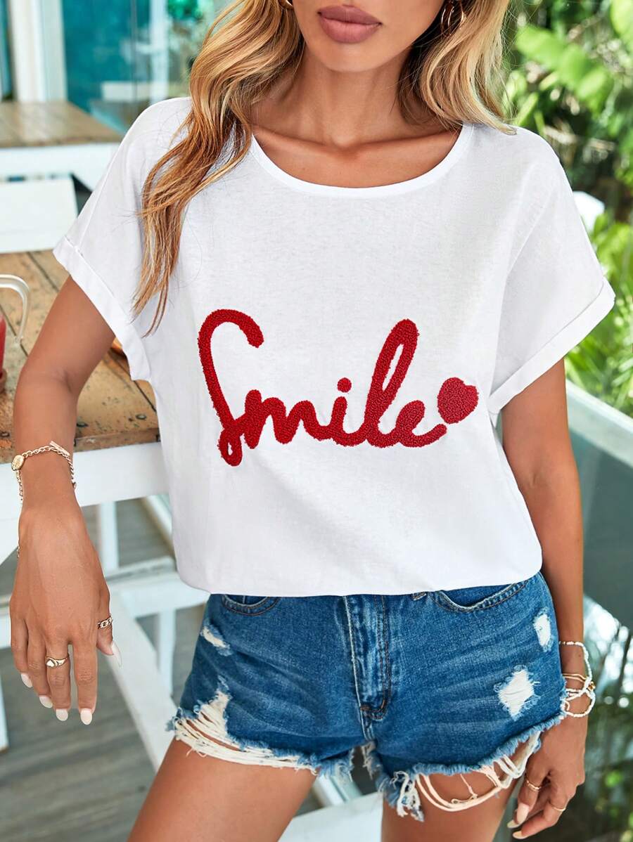 RueChic Heart & Letter Graphic Batwing Sleeve Tee - White - View 1