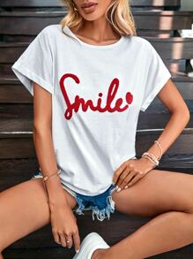 RueChic Heart & Letter Graphic Batwing Sleeve Tee - White - View 2