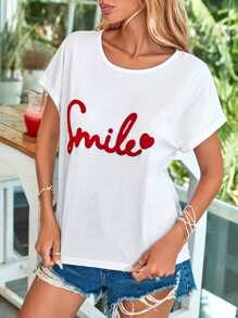 RueChic Heart & Letter Graphic Batwing Sleeve Tee - White - View 3