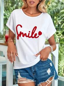 RueChic Heart & Letter Graphic Batwing Sleeve Tee - White - View 4