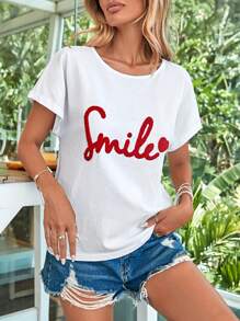 RueChic Heart & Letter Graphic Batwing Sleeve Tee - White - View 5