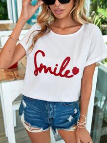 RueChic Heart & Letter Graphic Batwing Sleeve Tee - White - View 7