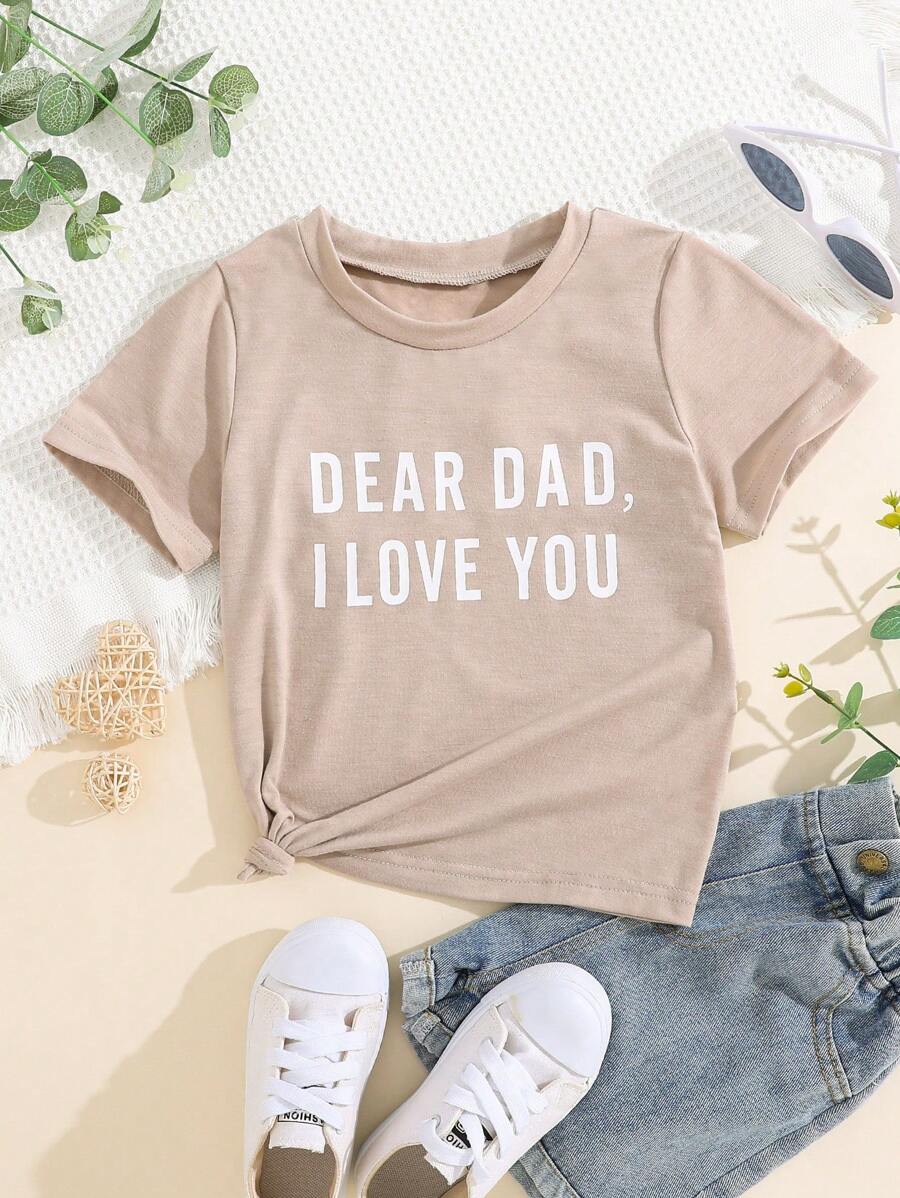 SHEIN Cô Gái Trẻ Đồ họa Khẩu hiệu Áo thun - Màu nâu  Mocha - Xem 1