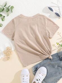 SHEIN Cô Gái Trẻ Đồ họa Khẩu hiệu Áo thun - Màu nâu  Mocha - Xem 2