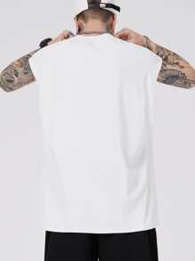 ROMWE MEN 男士外星人和字母圖案背心上衣 - 白色 - 查看 2