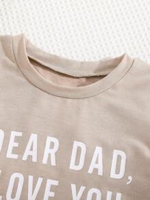 SHEIN Cô Gái Trẻ Đồ họa Khẩu hiệu Áo thun - Màu nâu  Mocha - Xem 4