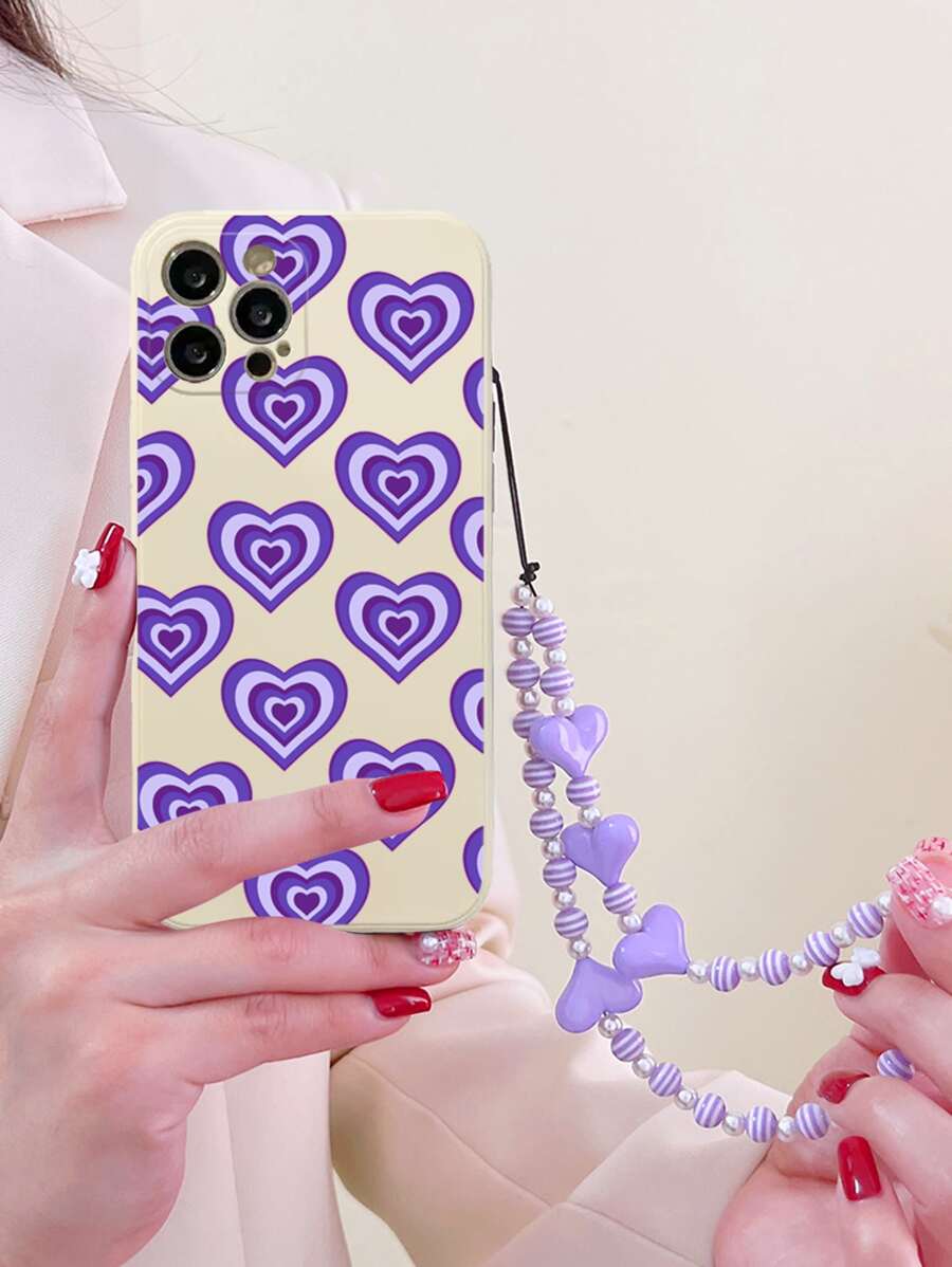 Vỏ điện thoại in hình trái tim có dây buộc - Nhiều màu - Xem 1