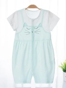 Bebé Mono con estampado de dibujos animados con botón delantero 2 en 1 - verde menta - Ver 1