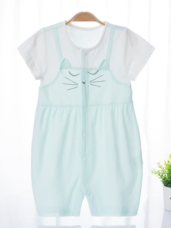 YINGZIFANG Baby Cartoon Graphic Button Front 2 In 1 Jumpsuit