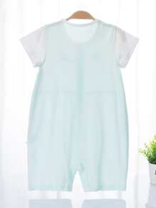 Bebé Mono con estampado de dibujos animados con botón delantero 2 en 1 - verde menta - Ver 2