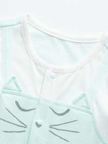 Bebé Mono con estampado de dibujos animados con botón delantero 2 en 1 - verde menta - Ver 4