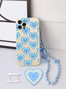 愛心圖案手機殼附帶繩子 - 彩色 - 查看 2