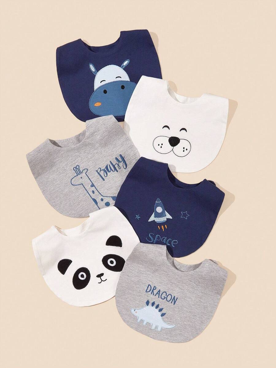 3入組男嬰隨機動物刺繡圍兜 - 彩色 - 查看 1