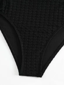 Swim Basics 鏤空側抽繩一片式吊帶泳衣 - 黑色 - 查看 6