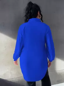 Calvaya 大碼燈籠袖不附腰帶襯衫 - 寶藍色 - 查看 2