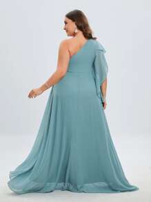 Vestido de dama de honor de un hombro ribete con fruncido maxi - Neblina azul - Ver 2