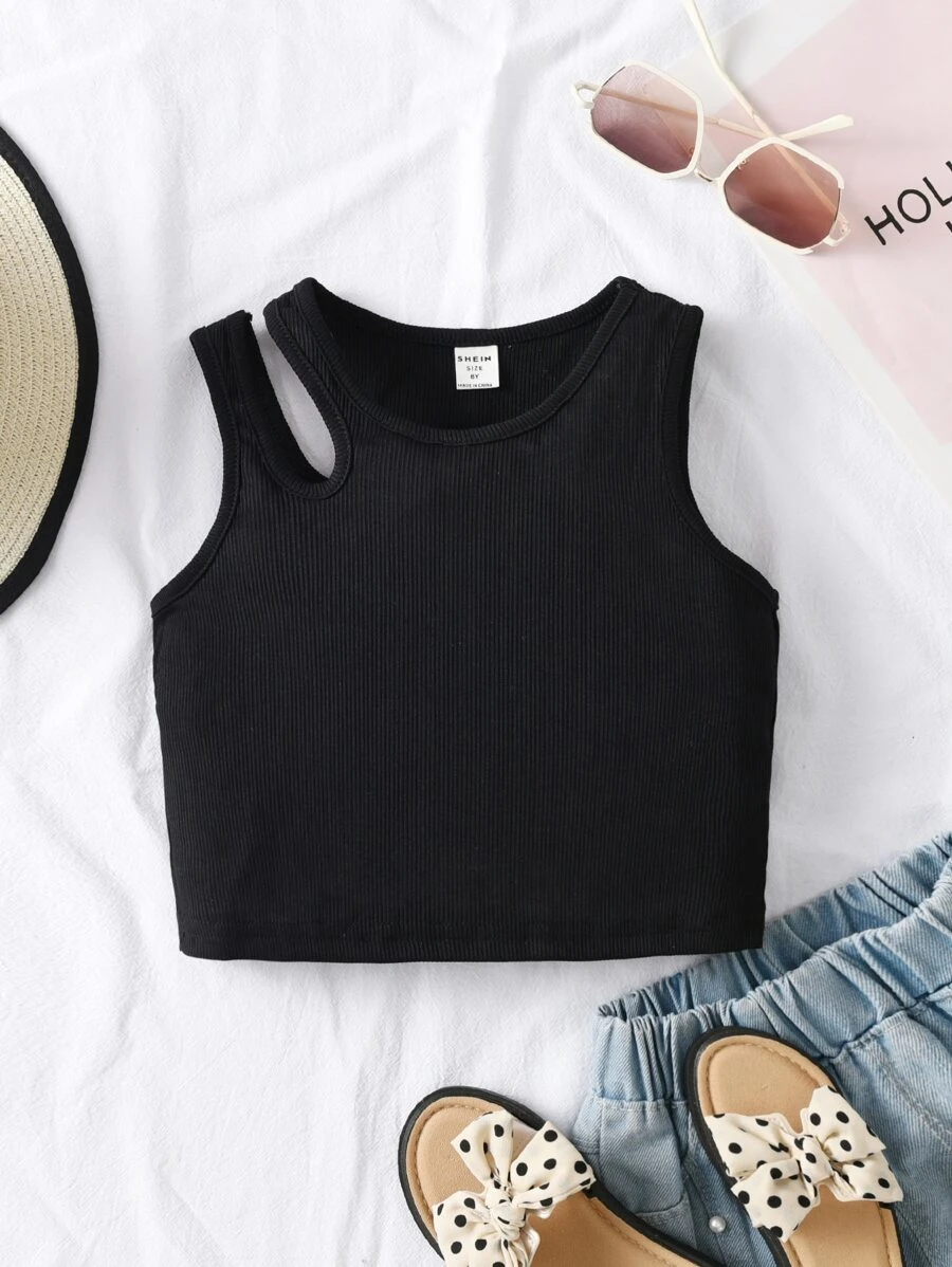 Sparklyn Tween Girls' Casual Short Knit Tank Top,Holiday,Summer,Travel - Black - View 1