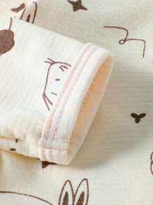 SHEIN Baby Striped Sleep Bodysuit & Rabbit Print Sleep Jumpsuit & Sleep Tee & Footed Sleep Trousers - Apricot - View 3