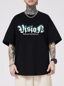 ROMWE MEN 男士字母圖案T恤 - 黑色 - 查看 2