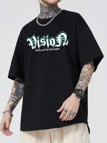 ROMWE MEN 男士字母圖案T恤 - 黑色 - 查看 6