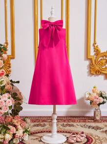 SHEIN Đầm bé gái Nơ sau màu trơn Dễ thương - Màu Hồng Tươi - Xem 3