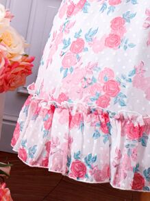 Chicas Vestido con estampado floral ribete con fruncido con lazo delantero - Blanco - Ver 5