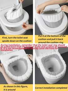 1入組雲朵刺繡廁所座位現代滌綸馬桶座套 - 灰色 - 查看 5