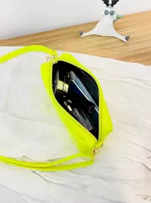 迷你螢光黃蛇皮壓花金屬裝飾方包 - 黃色 - 查看 4