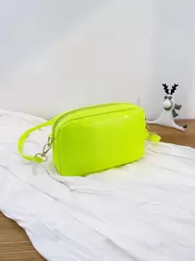 迷你螢光黃蛇皮壓花金屬裝飾方包 - 黃色 - 查看 5