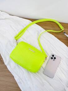 迷你螢光黃蛇皮壓花金屬裝飾方包 - 黃色 - 查看 6