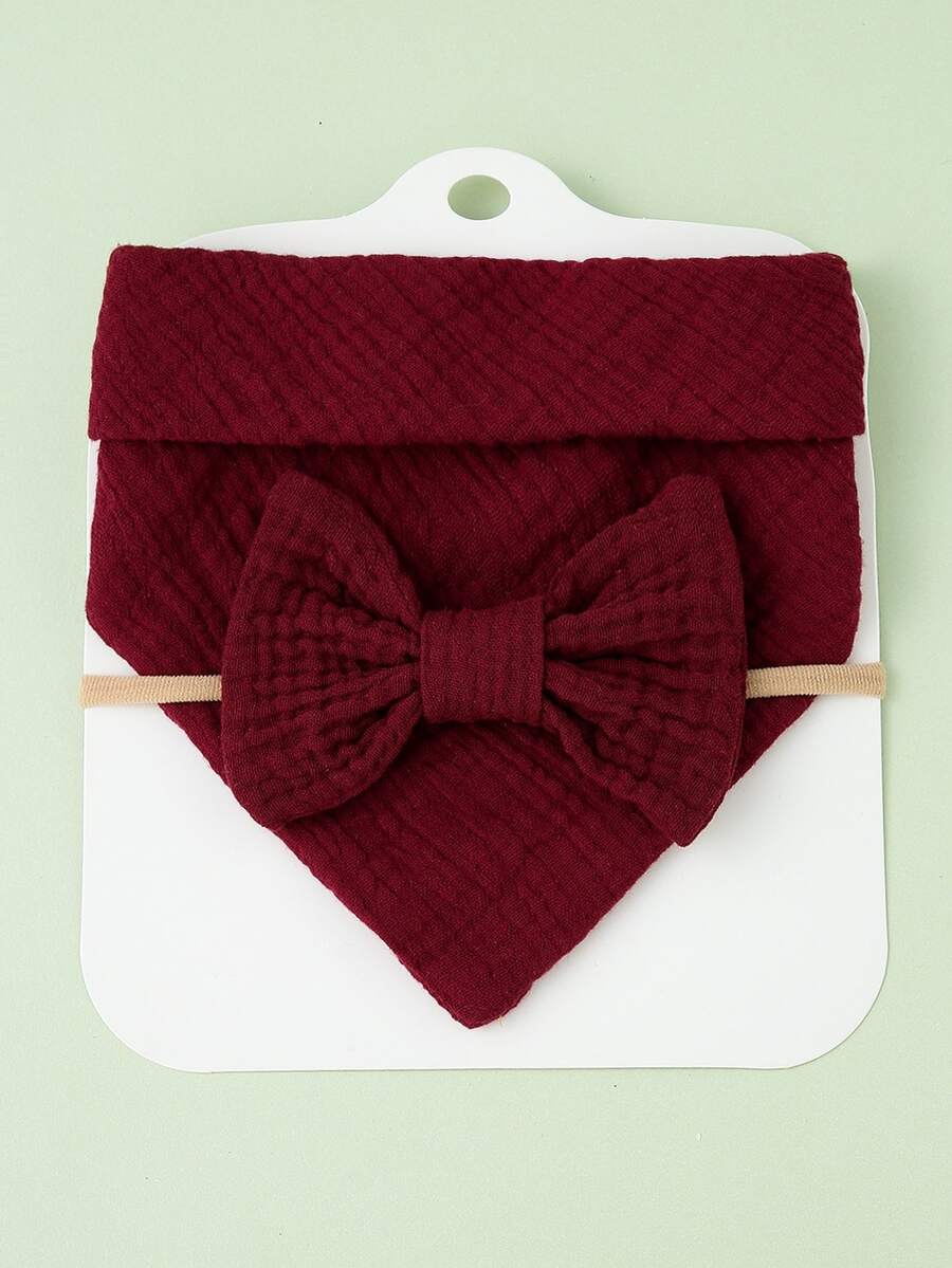 1入組嬰兒蝴蝶結髮帶和1入組圍兜 - 酒紅色 - 查看 1