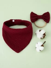 1入組嬰兒蝴蝶結髮帶和1入組圍兜 - 酒紅色 - 查看 2