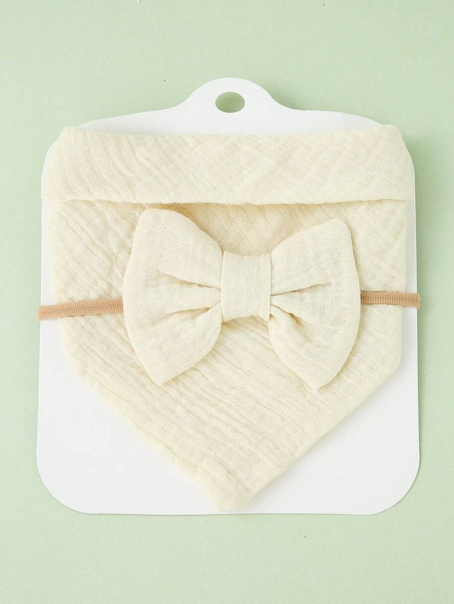 嬰兒方巾和蝴蝶結裝飾髮帶 - 米色 - 查看 1
