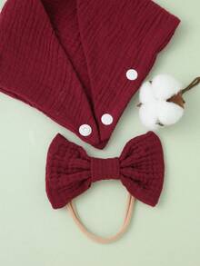 1入組嬰兒蝴蝶結髮帶和1入組圍兜 - 酒紅色 - 查看 3