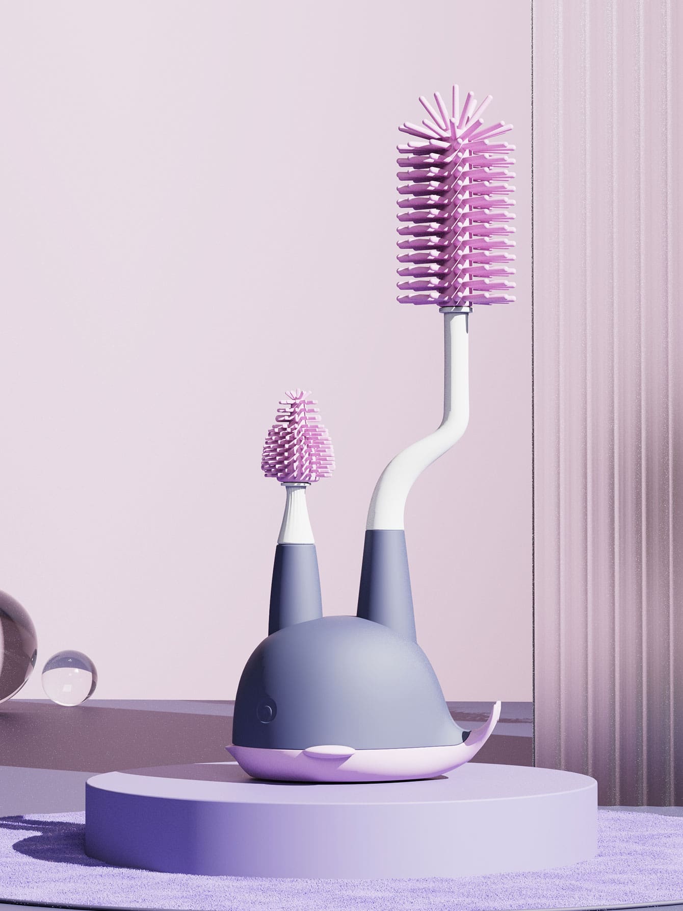 3 piezas Bebé con dibujos animados con diseño de ballena Bebé Cepillo de limpieza de botellas & Estante de almacenaje Set - Multicolor - Ver 1