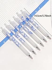 6pcs Extendable Cute Cartoon Graphic Gel Pen Black 0.5mm Ink Ballpoint Pen - Blue and White - View 2
