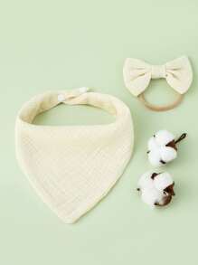 嬰兒方巾和蝴蝶結裝飾髮帶 - 米色 - 查看 2