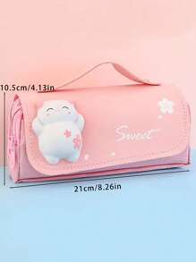萌貓減壓筆袋大鉛筆盒便攜女生筆袋雙層書包卡哇伊文具筆袋 - 彩色 - 查看 6
