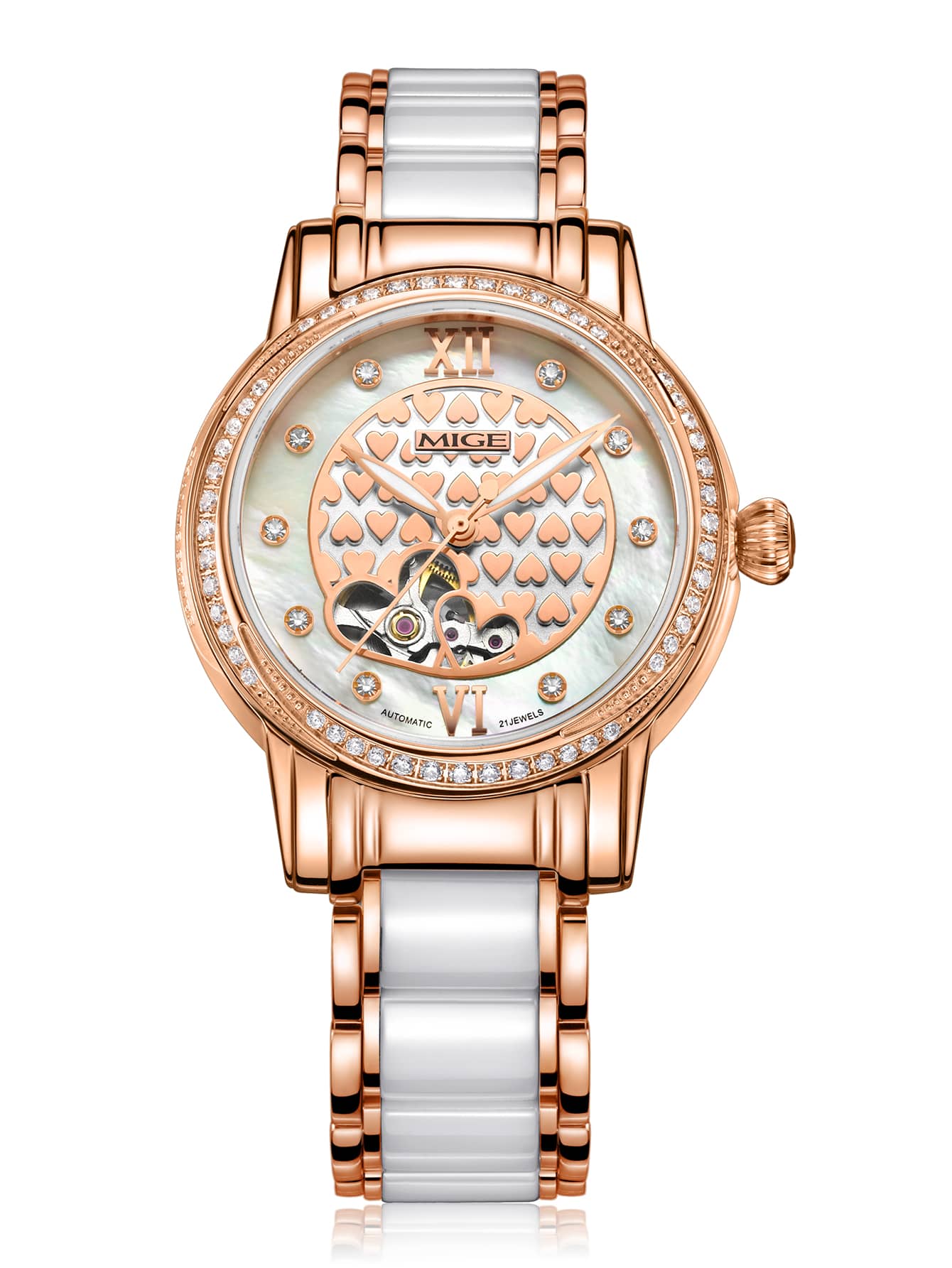 Rhinestone Decor Hollow Out Mechanical Watch