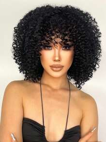 nimoki Short Curly Synthetic Wig With Bangs - Black - View 4