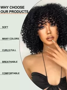 nimoki Short Curly Synthetic Wig With Bangs - Black - View 5