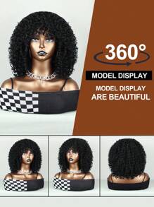 nimoki Short Curly Synthetic Wig With Bangs - Black - View 6