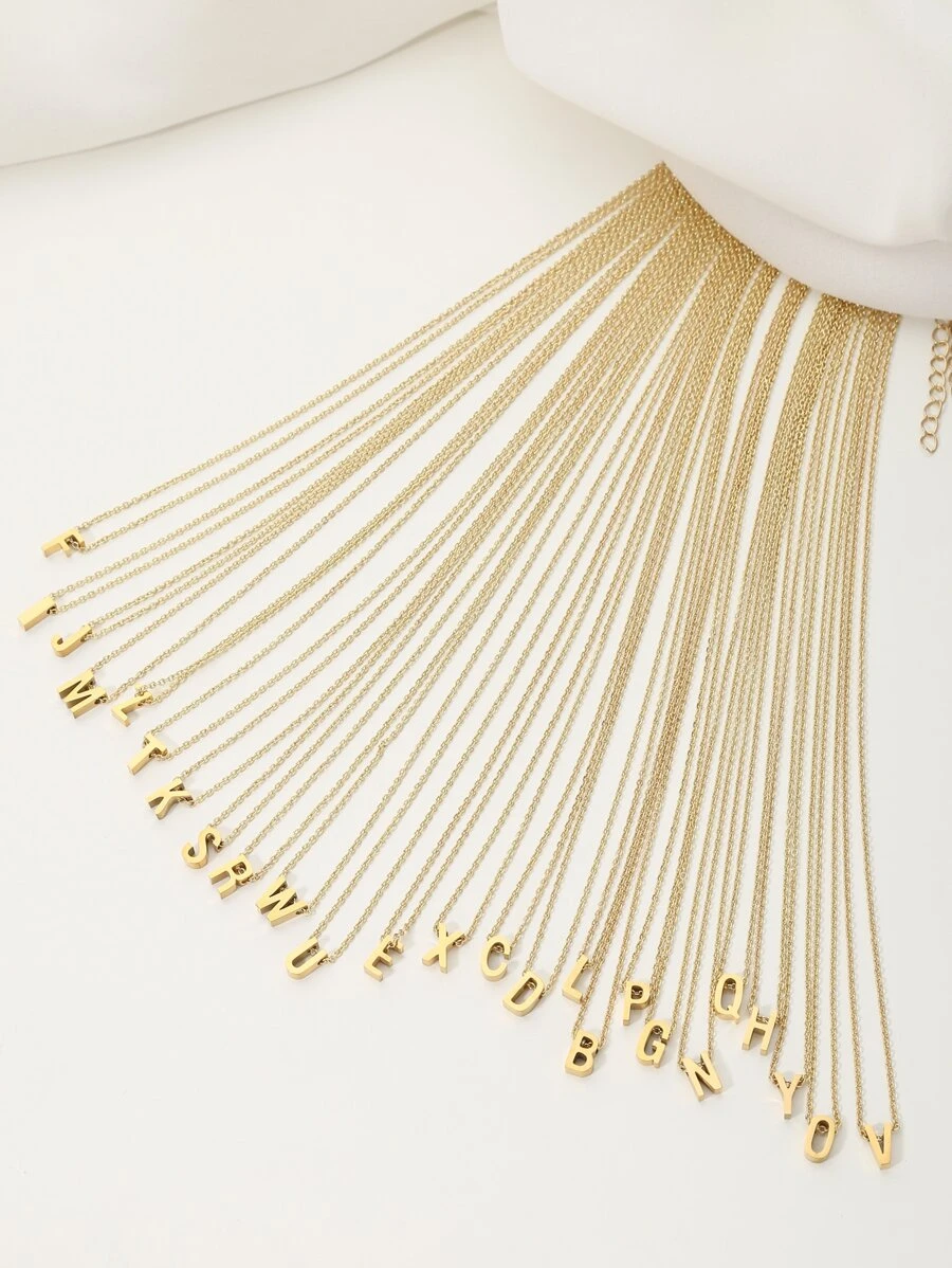 字母吊墜項鍊 - 金黃色 - 查看 1