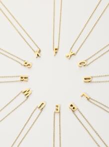 字母吊墜項鍊 - 金黃色 - 查看 2