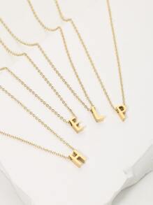 字母吊墜項鍊 - 金黃色 - 查看 3