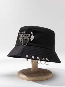 蝴蝶与心形装饰渔夫帽街头万圣节骷髅情人节万圣节装饰 - 黑色 - 查看 1