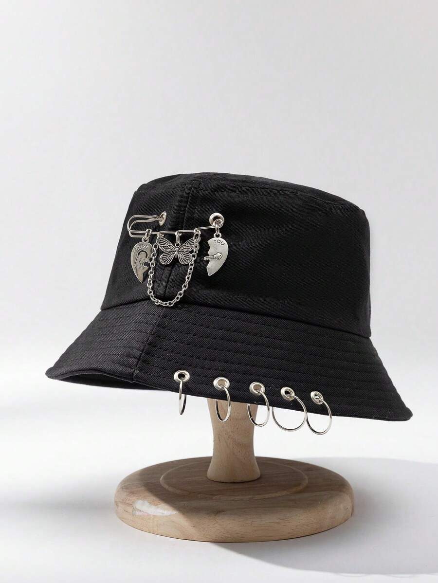 蝴蝶与心形装饰渔夫帽街头万圣节骷髅情人节万圣节装饰 - 黑色 - 查看 1