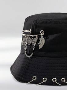 蝴蝶与心形装饰渔夫帽街头万圣节骷髅情人节万圣节装饰 - 黑色 - 查看 2