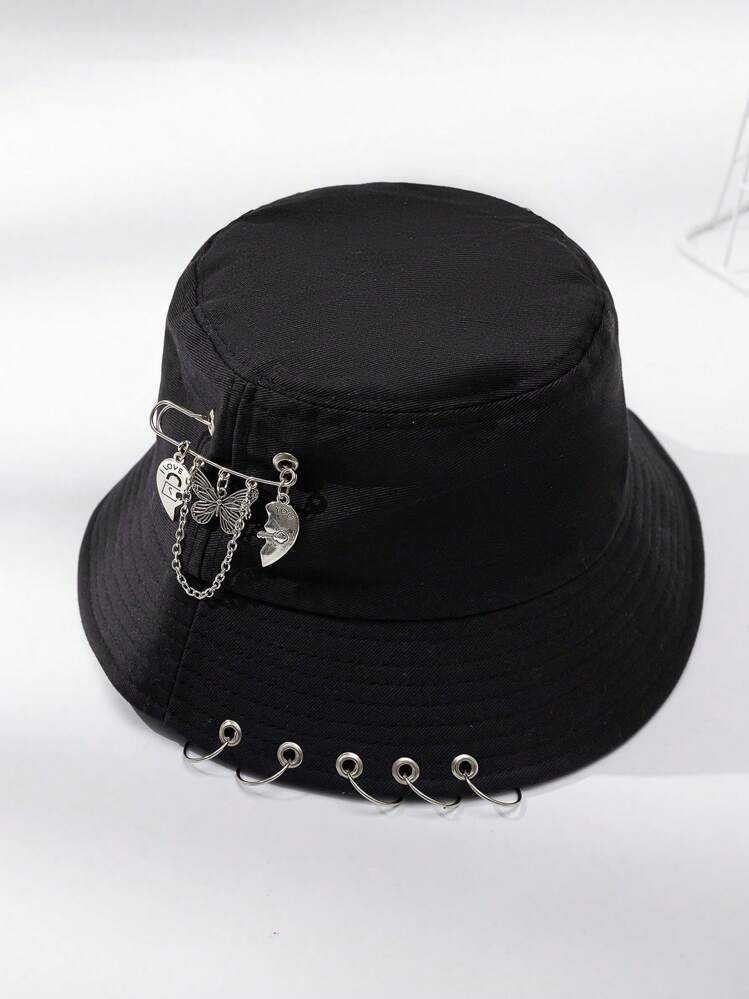 DareSee 蝴蝶与爱心装饰渔夫帽街头圣诞骷髅骨架情人节音乐节Y2K节返校季秋季圣诞节冬季圣诞节礼物 - 黑色 - 查看 4
